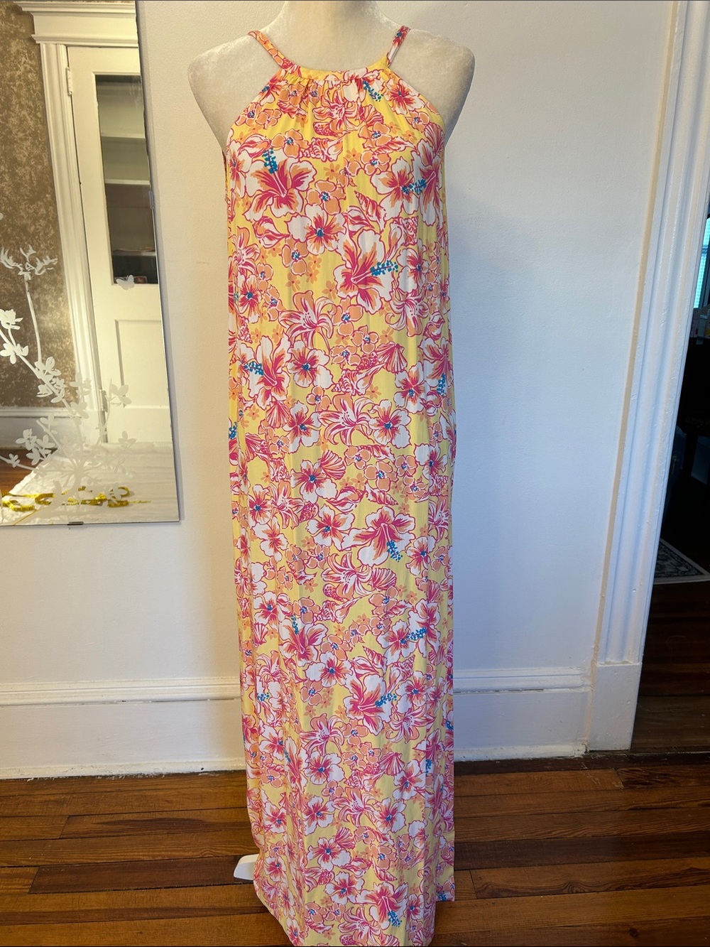 St. Tropez Yellow Floral Halter-Style Maxi Dress